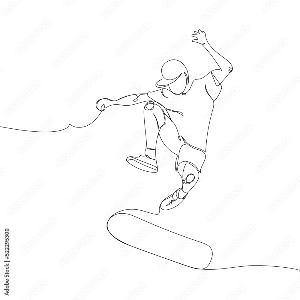 Teenage Boys Doing Skateboard Tricks - Black and White Line Art