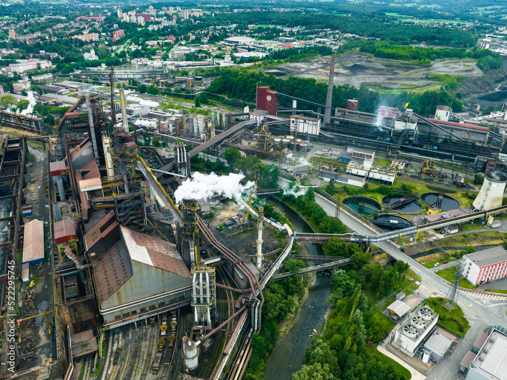 Metallurgical Plant Aerial View. Top View of Industrial Zone.