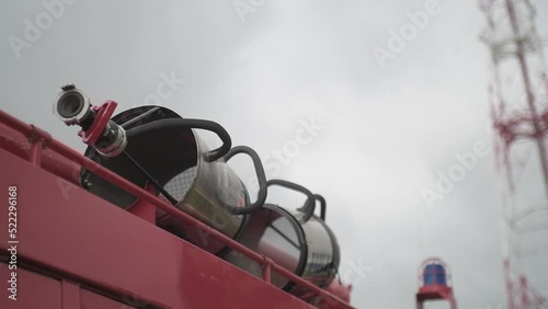 Close-up of the elements of a fire extinguishing machine. photo