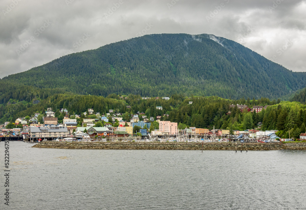 Departing from the harbor at Ketchikan Alaska on a typical rainy day