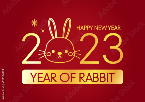 Happy Chinese new year greeting card 2023 with cute rabbit. Animal holidays cartoon character. Rabbit icon vector.