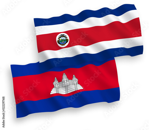 Flags of Republic of Costa Rica and Kingdom of Cambodia on a white background