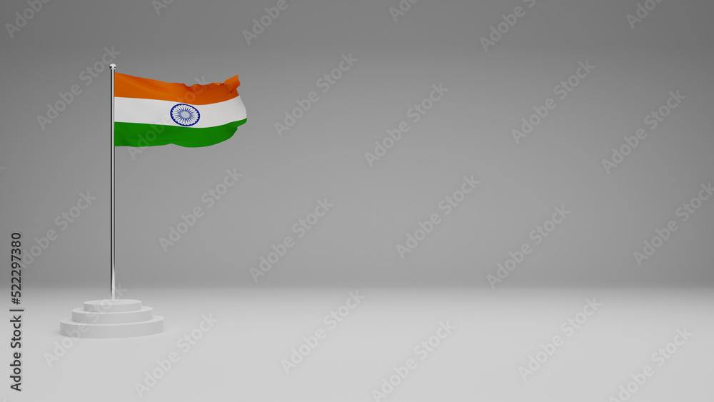 3d render Indian flag with pole, blank space for advertising, isolated ...