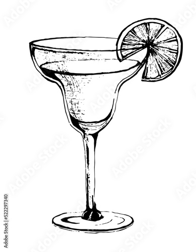 Classic Alcoholic Cocktail in a glass. Vector illustration of cold summer Beverage for bar menu design or icon. Hand drawn sketch