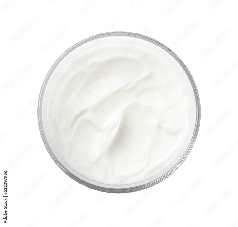 Jar of face cream isolated on white, top view Jar of face cream isolated on white, top view