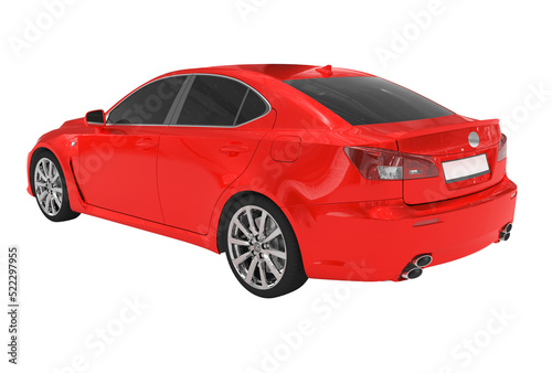 car isolated on white - red paint, tinted glass - back-left side view - 3d rendering