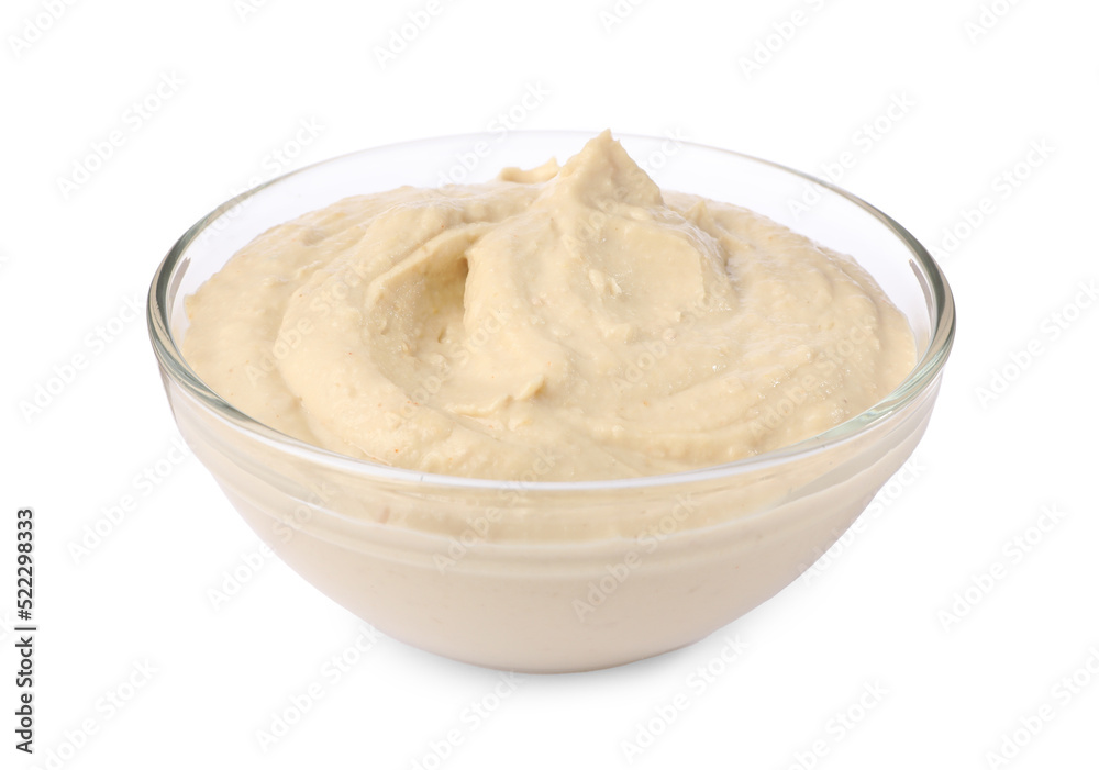 Bowl of tasty hummus isolated on white Bowl of tasty hummus isolated on white