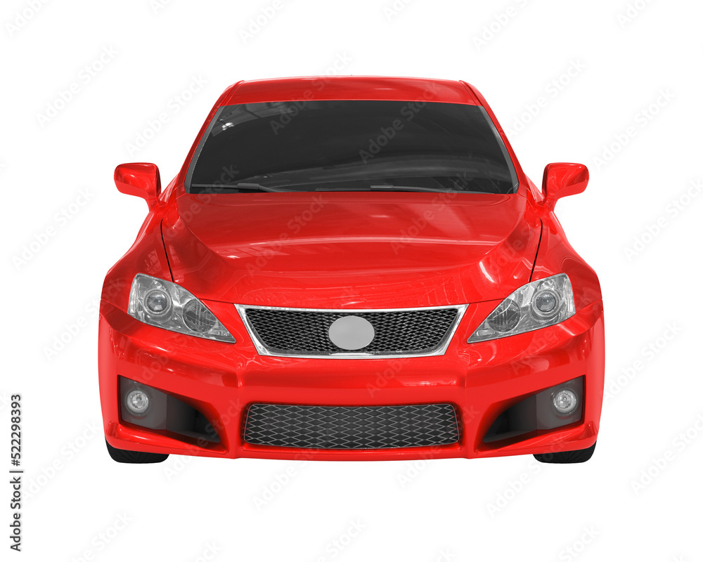 car isolated on white - red paint, tinted glass - front view - 3d rendering