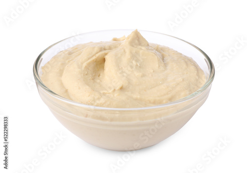 Bowl of tasty hummus isolated on white