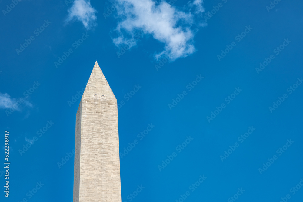 Top of the Washington Monument with blue sky on a sunny day, Washington, DC, USA