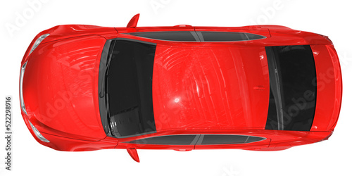 car isolated on white - red paint, tinted glass - top view - 3d rendering