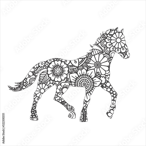 Animal mandala coloring page .Horse Animal Mandala 
