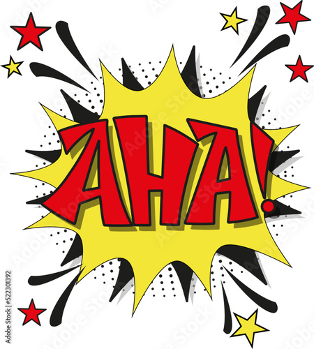 Comic lettering aha. Vector bright cartoon illustration in retro pop art style. Comic text sound effects. EPS 10.	