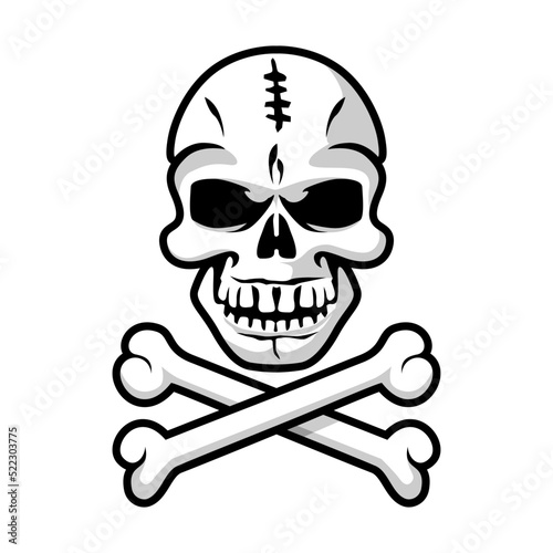 Scary human skull with crossbones, symbol of death and Halloween greeting. Abstract vector icon on transparent background