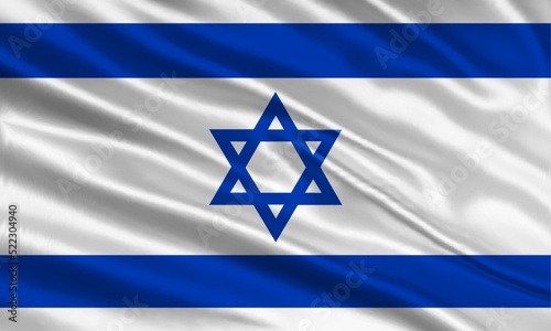 Israel flag design. Waving Israeli flag made of satin or silk fabric. Vector Illustration.