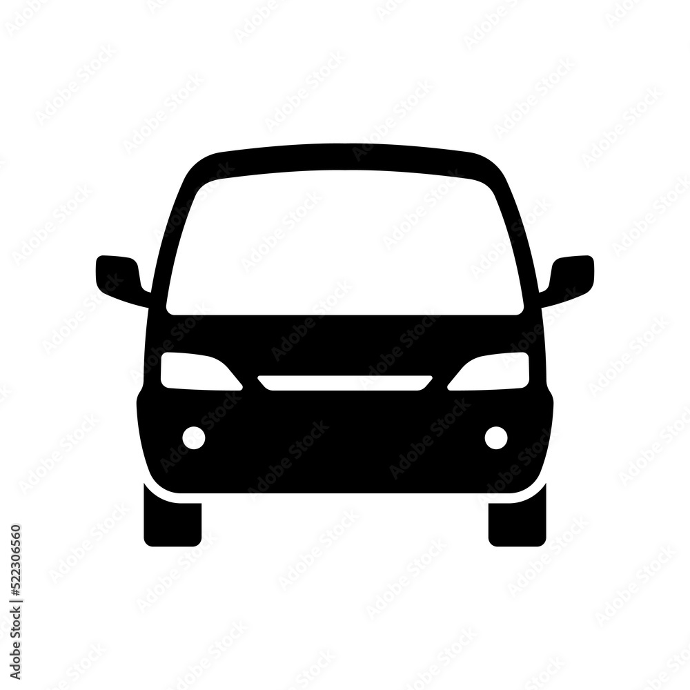 Minivan icon. Minibus. Black silhouette. Front view. Vector simple flat graphic illustration. Isolated object on a white background. Isolate. Minivan icon. Minibus. Black silhouette. Front view. Vector simple flat graphic illustration. Isolated object on a white background. Isolate.