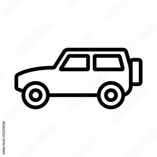 SUV icon. Off-road transport. Black contour linear silhouette. Side view. Editable strokes. Vector simple flat graphic illustration. Isolated object on a white background. Isolate.
