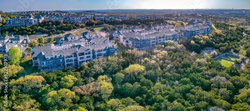 Austin, Texas- Aerial panoramic view of apartment complex area
