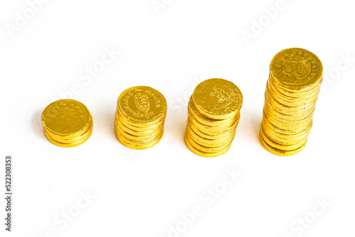 Stack of gold coins isolated on white background,business concept.
 photo