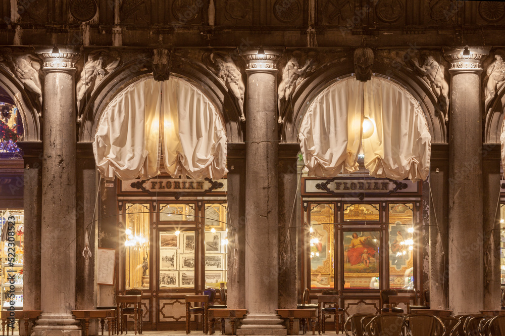 Old Traditional Bar Caffe Florian in St. Marks Square; Venice, Veneto; Italy Old Traditional Bar Caffe Florian in St. Marks Square; Venice, Veneto; Italy