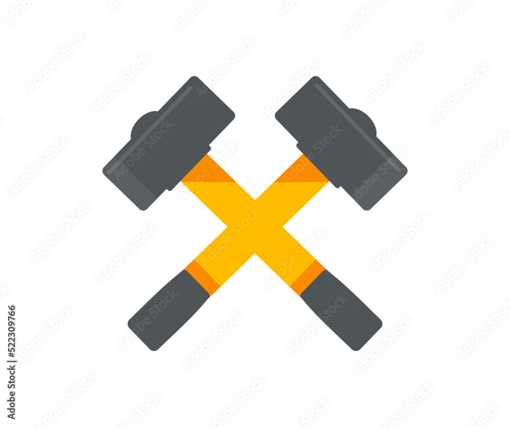 Crossed hammers joiner's tools, hand tools, simple shape, for graphic