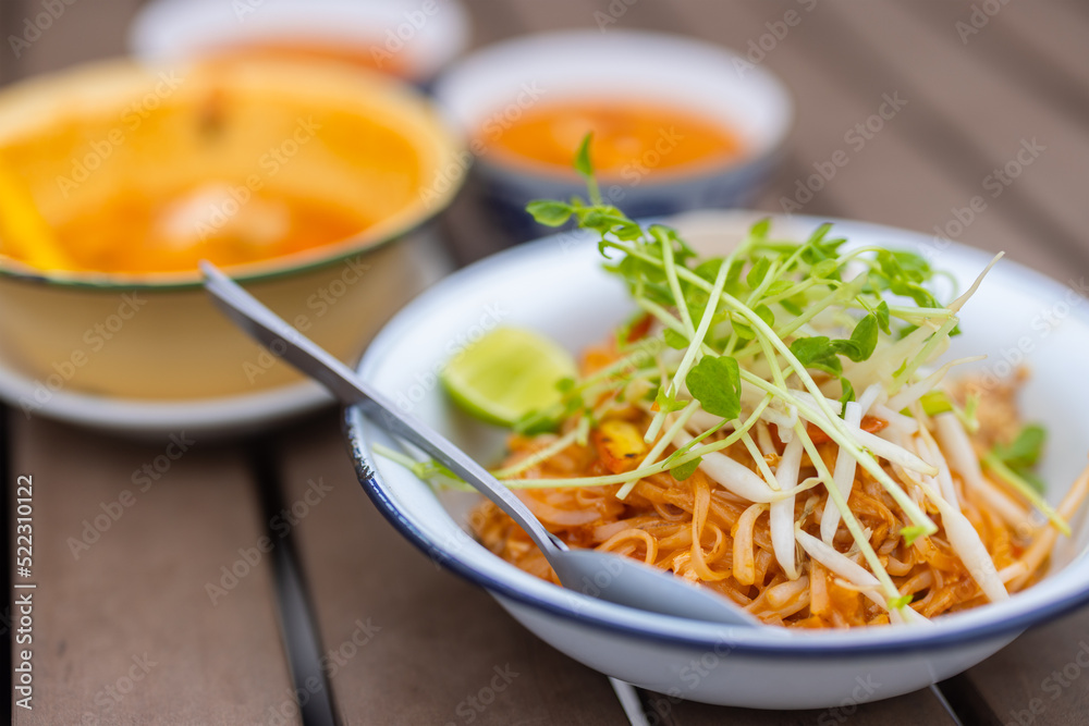 Chill spicy Tom yum soup and pad thai Chill spicy Tom yum soup and pad thai
