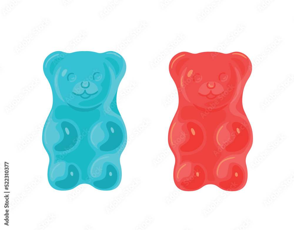 Blue and red jelly bears. Sweets and gifts for children. Jelly and