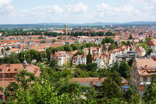 The panorama of Bamberg from a castle hill, Germany	