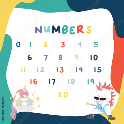 Number poster for children. Number education worksheet for preschool. Vector illustration file.