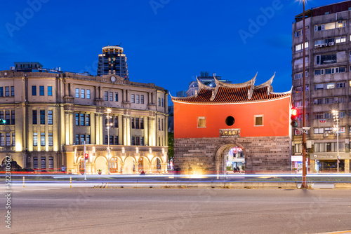 Taipei, Taiwan Taipei city street with Beimen North gate at night photo