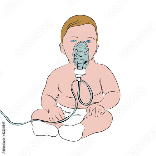 Baby with oxygen, neonate with respirator. photo
