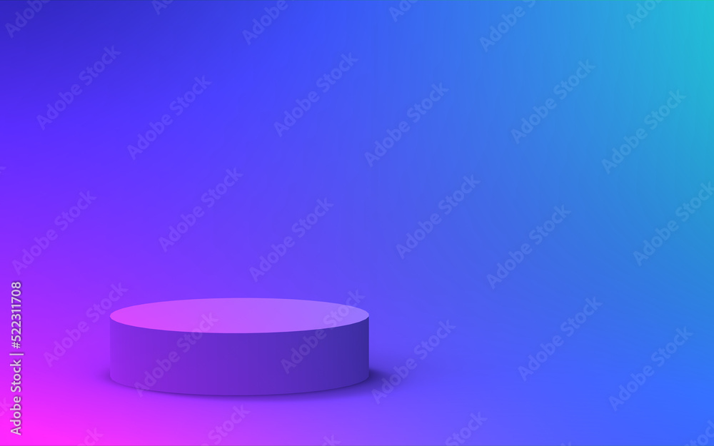 3d purple blue neon light cylinder podium minimal studio gradient dark colors background. Abstract 3d geometric shape object illustration render. Display for nightclub party and technology product. 3d purple blue neon light cylinder podium minimal studio gradient dark colors background. Abstract 3d geometric shape object illustration render. Display for nightclub party and technology product.