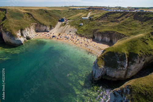 Aerial view of Flamborough, North Landing, High Cliffs and sandy Beach, Flamborough,  East Riding of Yorkshire, Jurassic coastline photo