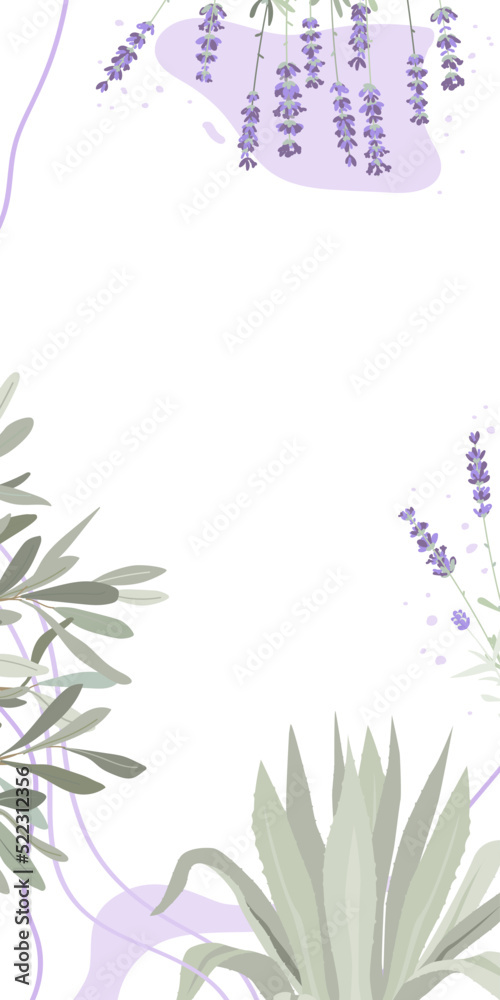 Abstract floral background, social media stories template with lavender plant. Space for text. Abstract floral background, social media stories template with lavender plant. Space for text.