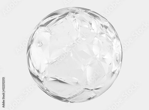 3d crystal ball isolated on white texture background with clipping path. Abstract bubble glossy 3d geometric shape object illustration render.