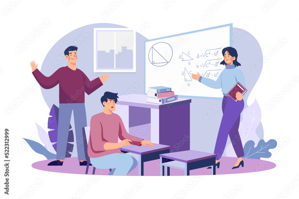 Student Attending Maths Class Illustration concept on white background