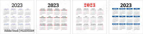 Calendar template 2023 set. Color english square calender collection