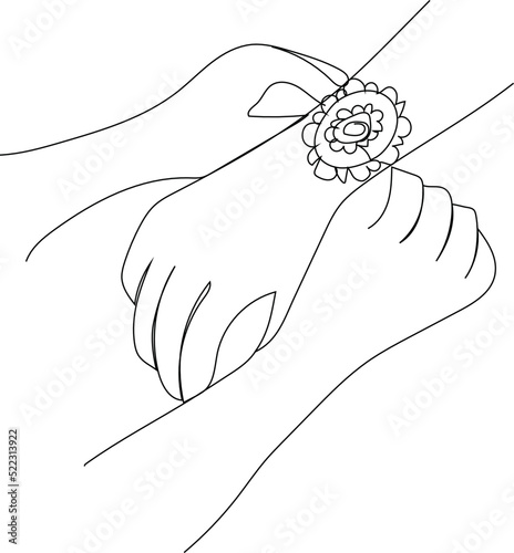 Raksha Bandhan celebration continuous one line drawing. Sister tying Rakhi on brother’s hand