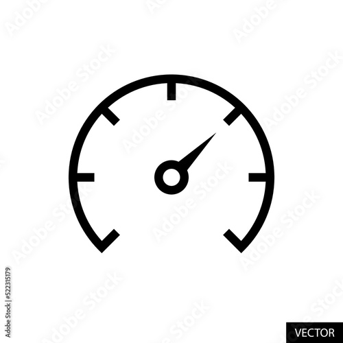 Speedometer, Speed meter vector icon in line style design for website design, app, UI, isolated on white background. Editable stroke. Vector illustration.