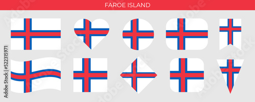 Faroe Island flag set. Vector illustration isolated on white background