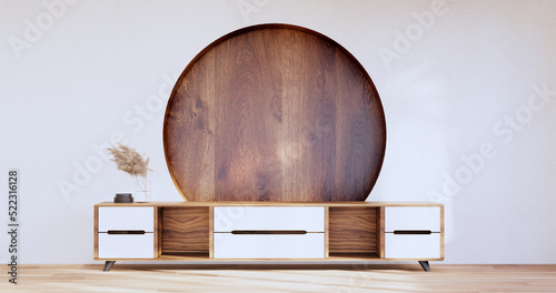 Hexagon wooden shelf japanese on wall background.3D rendering