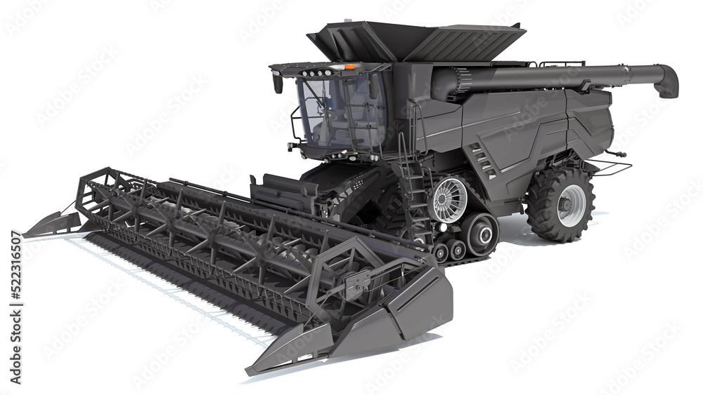 Combine Harvester farm equipment 3D rendering on white background Combine Harvester farm equipment 3D rendering on white background