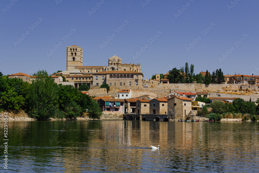 View of the city of Zamora in Spain on the banks of the Duero river. Copy space. Selective focus.