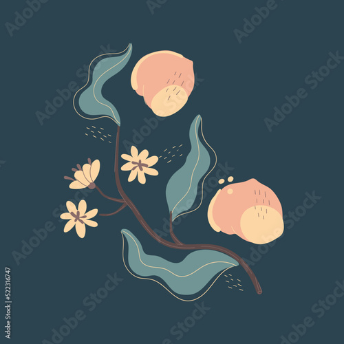 Magic moon night garden with insect moths flowers and plants