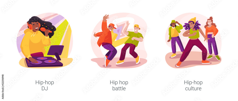 Fototapeta premium Hip-hop culture isolated cartoon vector illustration set