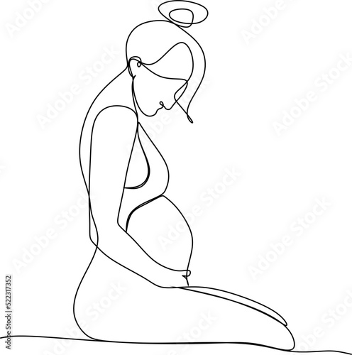 Continuous line drawing of pregnant woman vector illustration