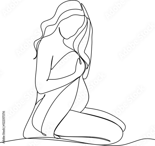 Continuous line drawing of pregnant woman vector illustration