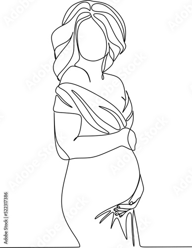 Continuous line drawing of pregnant woman vector illustration