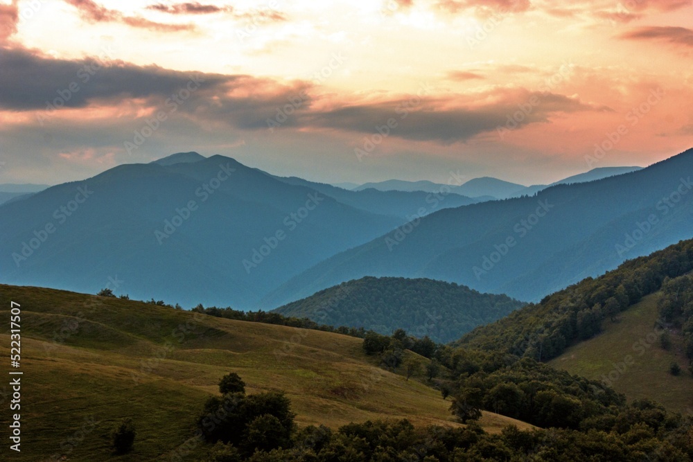 spectacular summer scenery, awesome sunset landscape, beautiful nature background in the mountains, Carpathian mountains, Ukraine, Europe	
