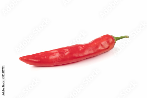 Red chilies or chili cayenne peppers isolated on white background. Organic chili pepper isolated on bright background. Close up view.